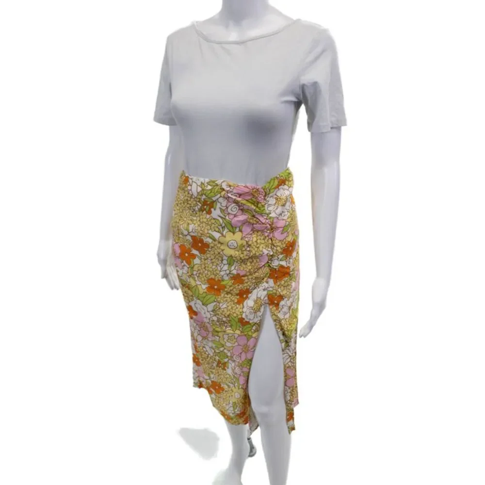 Rahi Womens Floral Casual Zippered Lined Midi Skirt Multicolor Size S